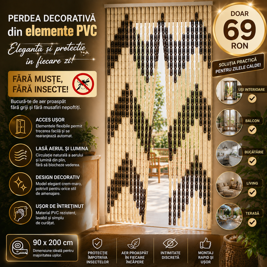 Perdea Decorativă din Plastic, PVC, cu Bara Perdea Usa Impotriva Insectelor, Inele din Plastic, 90x200 cm