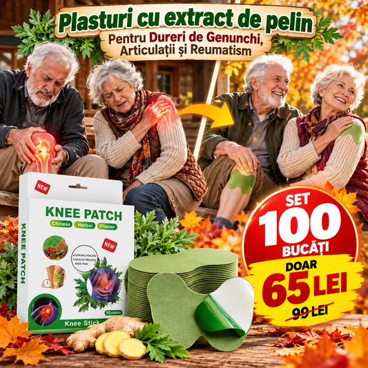 Set 100 Plasturi cu extract de pelin - Pentru Dureri de Genunchi, Articulații și Reumatism