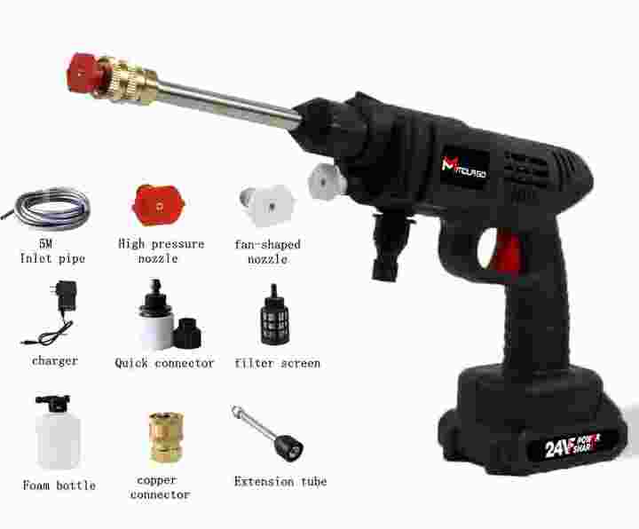 Pistol de spălat cu presiune mobil cu doi acumulatori si geanta transport