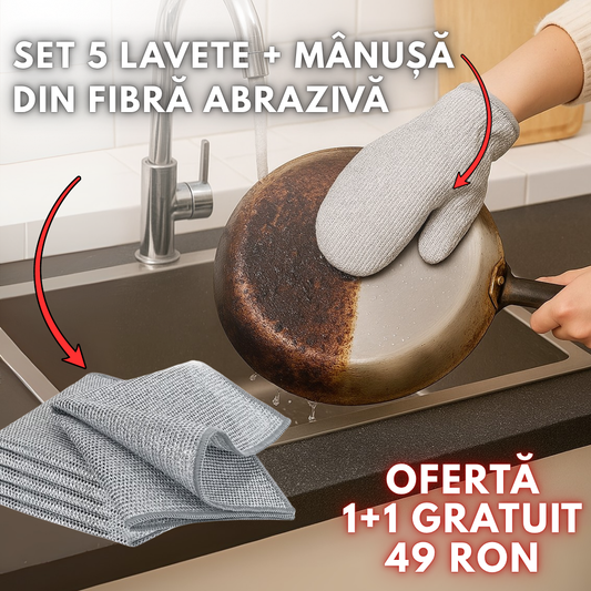 OFERTĂ 1+1 – SET 5 LAVETE + MĂNUȘĂ DIN FIBRĂ ABRAZIVĂ