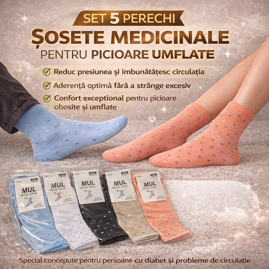 Set 5 Perechi Sosete medicinale fara elastic din 100% bumbac pentru probleme de circulatie a sangelui