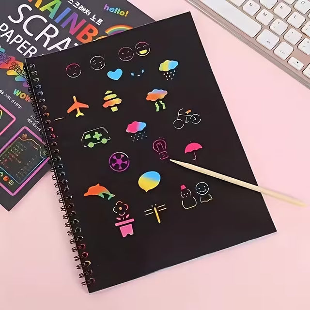 OFERTA 1+1 Caiet cu fise razuibile Magic Scratch, 12 File, Curcubeu, 26 x 19 cm