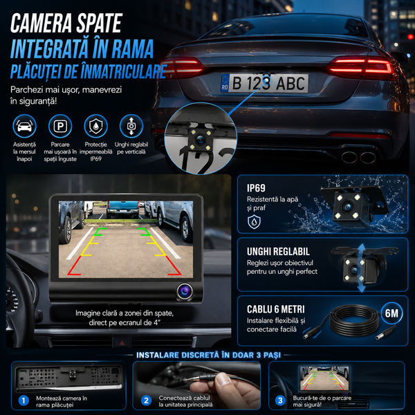 Camera Auto Tripla cu Night Vision