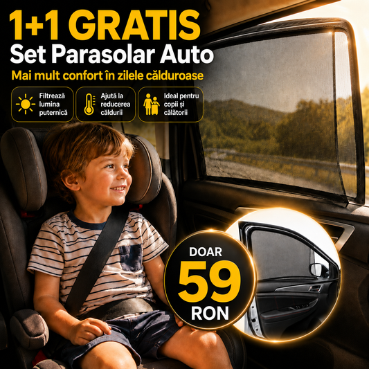 OFERTA 1+1 Set Parasolar Geam Auto, Protectie Anti-Insecte, Negru