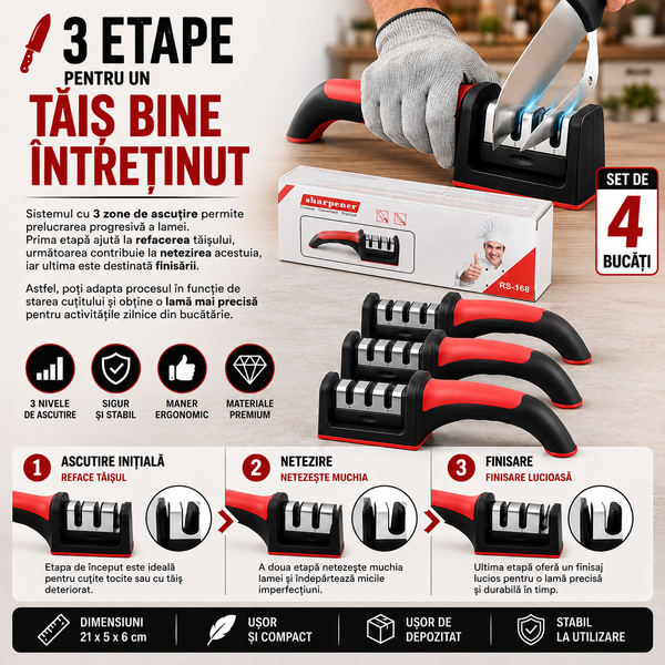 Ascuțitor Compact pentru Cuțite Roșu