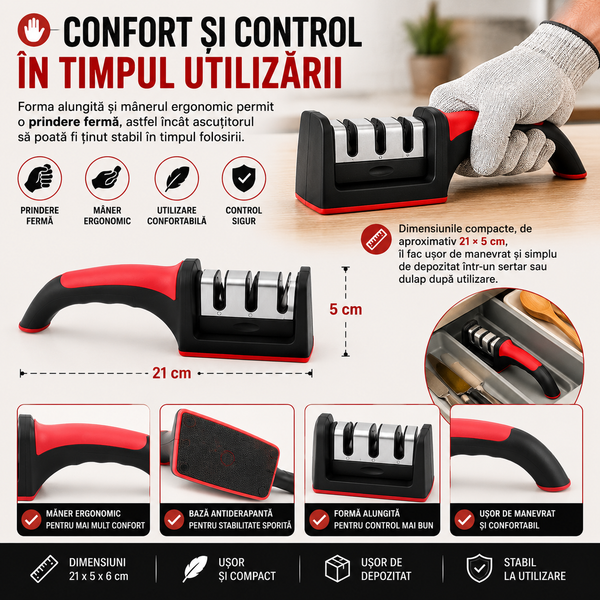 Ascuțitor Compact pentru Cuțite Roșu