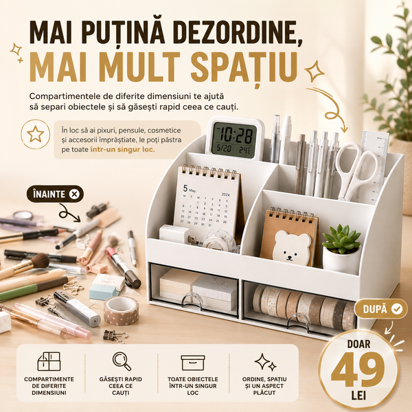 Organizator Birou Compact Alb Multifuncțional