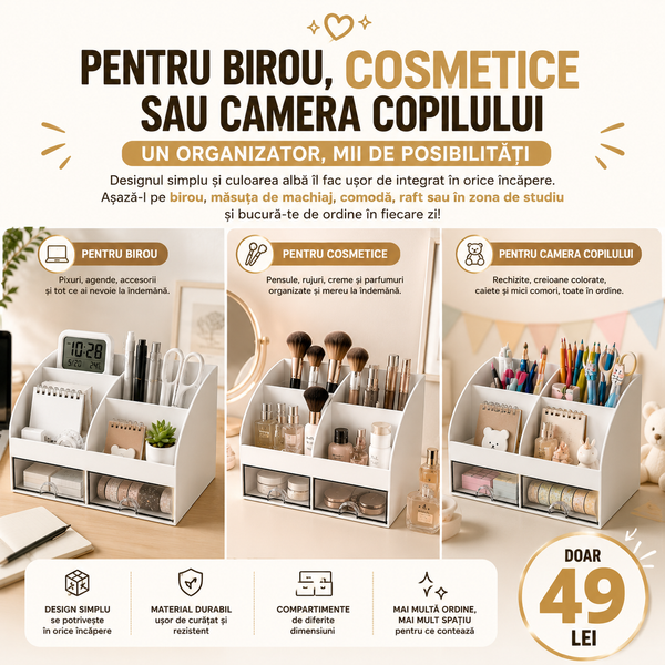 Organizator Birou Compact Alb Multifuncțional