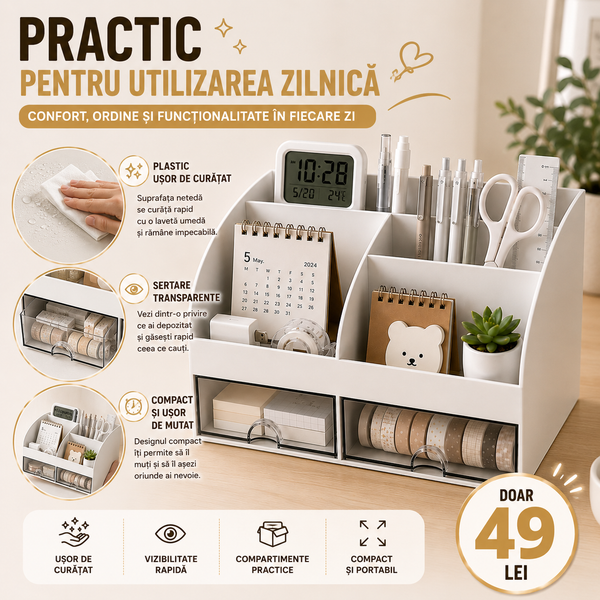 Organizator Birou Compact Alb Multifuncțional
