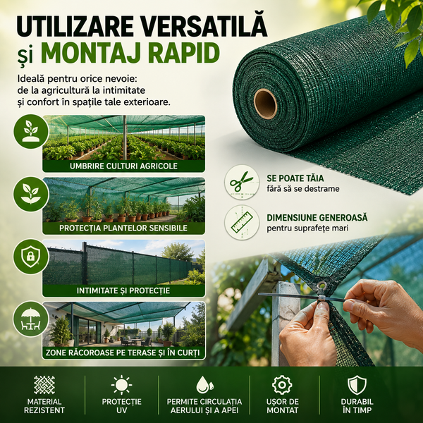 Plasă Umbrire Verde Rezistentă