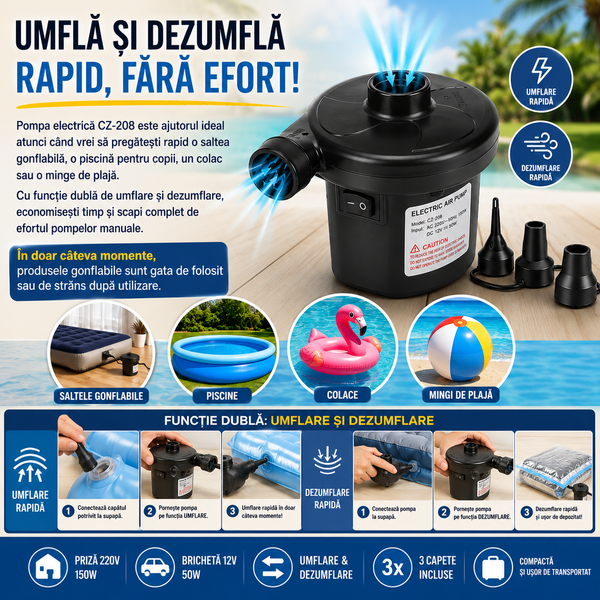 Pompa Aer Electrică Rapidă Portabilă