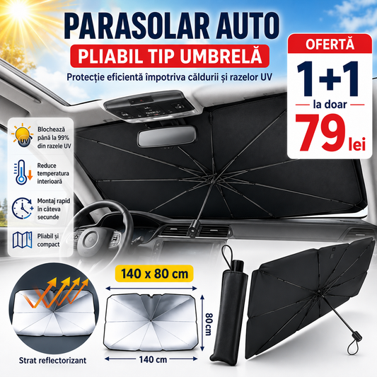 OFERTA 1+1 - Parasolar Auto Pliabil Umbrelă 140 x 80 cm