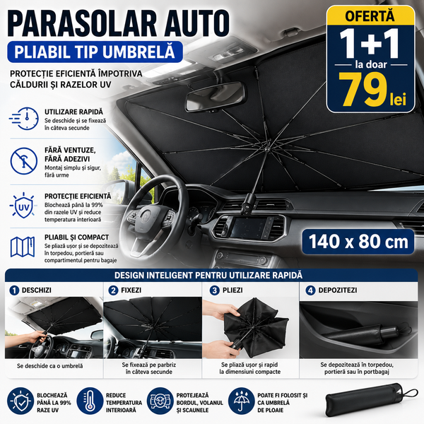 Parasolar Umbrelă Parbriz Compact de Vară