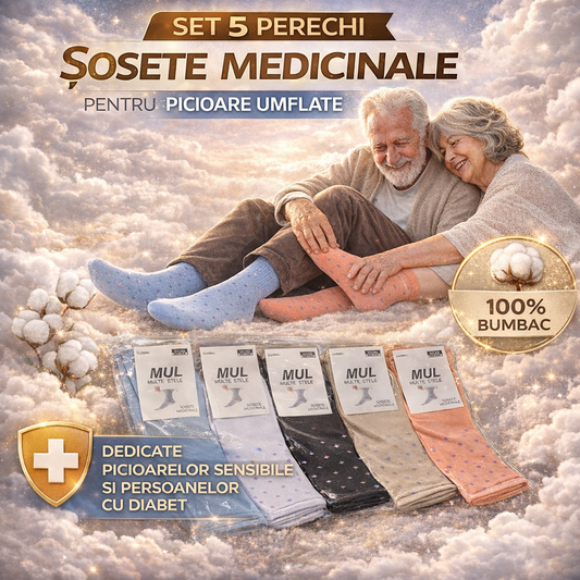 Set 5 Perechi Sosete medicinale fara elastic din 100% bumbac pentru probleme de circulatie a sangelui