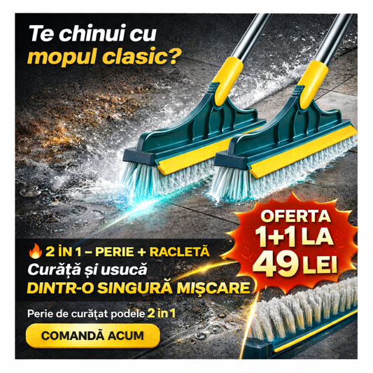 OFERTA 1+1 Perie de curățat podele 2 în 1 cu mâner lung, racletă și perie ajustabilă