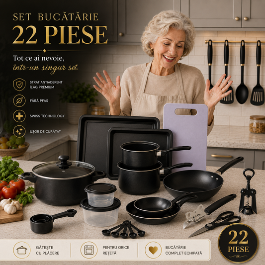 Set Bucătărie Complet 22 Piese – Tot Ce Ai Nevoie Pentru Gătit, Într-un Singur Set