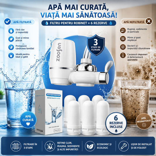 Filtru pentru Robinet Purificare Apă cu 6 Rezerve 💧