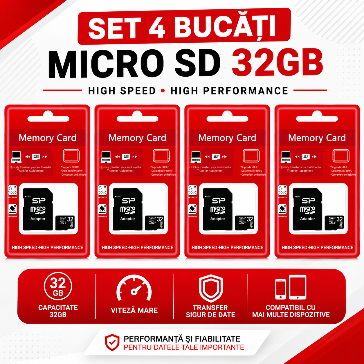 Set 4 Carduri Memorie MicroSD 32GB