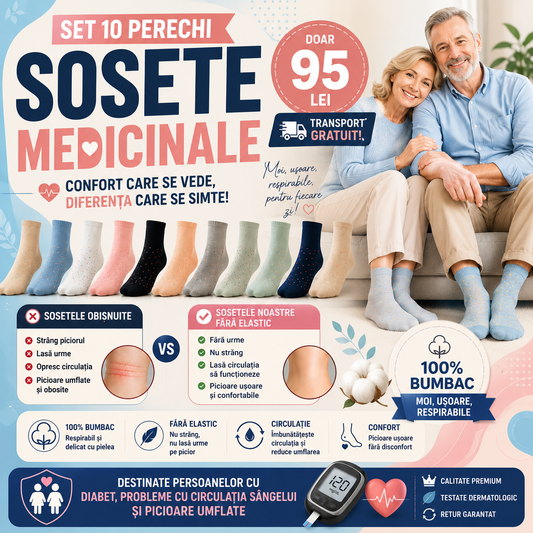 Set 10 Perechi Sosete medicinale fara elastic din bumbac pentru probleme de circulatie a sangelui