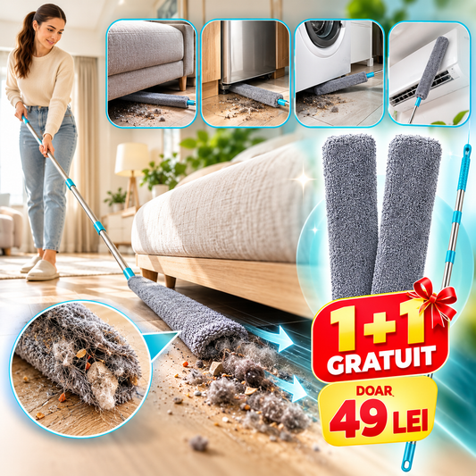 OFERTA 1+1 Mop Flexibil Telescopic 55–130 cm cu Lavetă din Microfibră pentru Spațiile Înguste