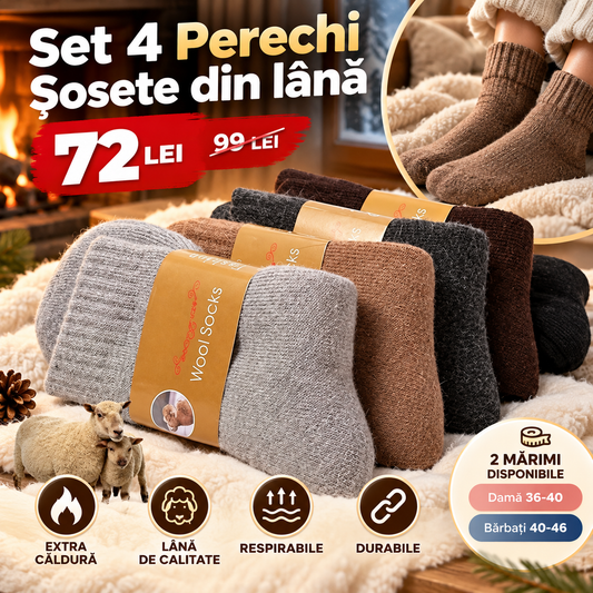 Set 4 Perechi Șosete Groase din Lână – Extra Călduroase, Damă/Bărbați