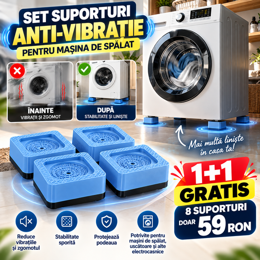 OFERTĂ 1+1 GRATIS Set 4 Piciorușe cu Roți, Anti-Vibrație, pentru Mașina de Spălat și Mobilă