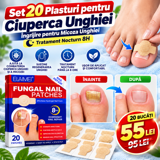 Set 20 Plasturi pentru Ciuperca Unghiei – Îngrijire pentru Micoza Unghiei, Tratament Nocturn 8H
