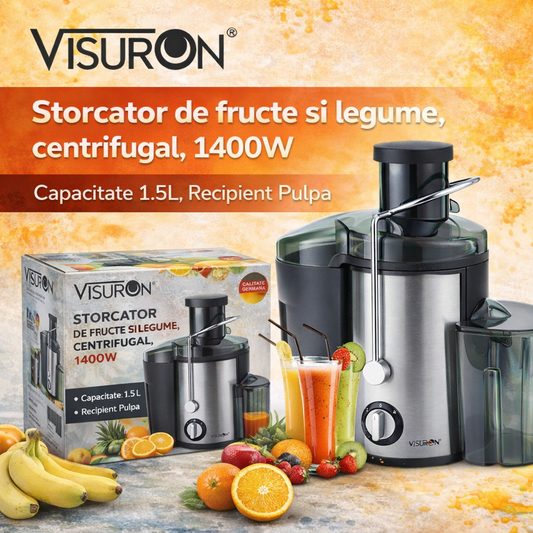 Storcător de fructe și legume – centrifugal, 1400W, capacitate 1.5L, recipient pentru pulpă
