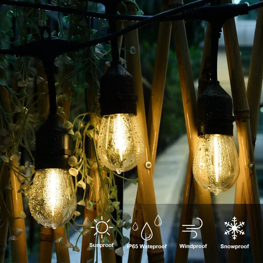 Ghirlandă Luminoasă Decorativă Exterior Interconectabilă, 10 m, 10 Becuri LED E27 cu Filament, Lumină Caldă, IP44, 10 W