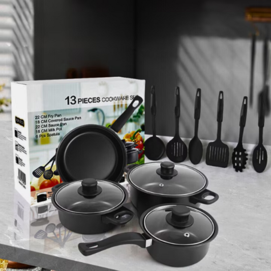Set 13 Piese Vase Gătit Antiaderente Non-Stick – Gătești Ușor, Rapid și Fără Griji
