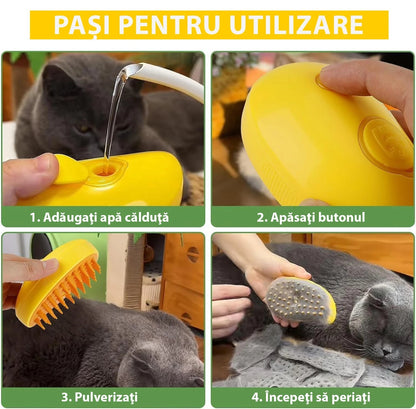 Set Pet Cleaner – Fur Wizard + Perie 3 în 1 cu Aburi pentru Animale de Companie