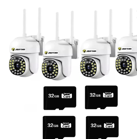 Set 4 x Camera de Securitate WiFi Jortan, Viziune Nocturnă 30M, 1080P + CADOU 4 carduri de 32gb