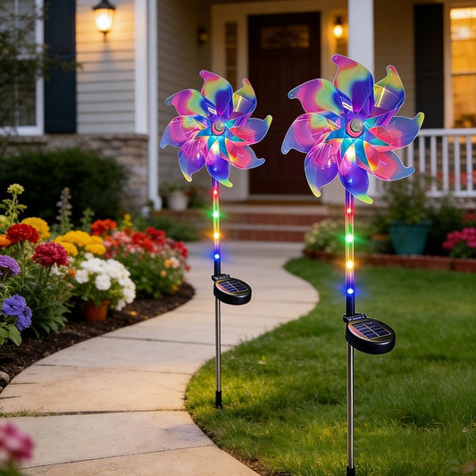 Set 2 x Morișcă Solară Decorativă pentru Grădină, LED Multicolor, Aprindere Automată