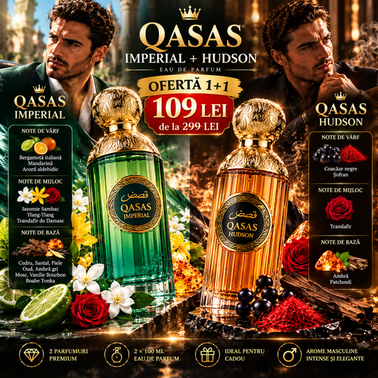 Set 2 Parfumuri Arăbești Bărbați QASAS – Imperial + Hudson, 2 × 100 ml